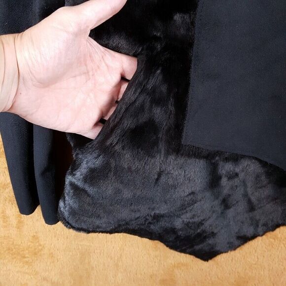 THE KOOPLES Coat Womens Size 2 Black Faux Fur Reversible Open Sueded Jacket - Picture 2 of 10